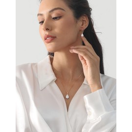 YL Teardrop Necklace 925 Sterling Silver Solitaire Pendant 7x10 MM Pear Cut Rose Gold Cubic Zirconia Jewelry for Women