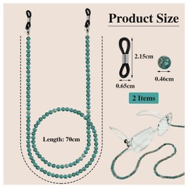 SLAXJNE 2 Glasses Chains, Glasses Chain for Women, Glasses Chain with Beads for Women, Glasses Chain, Sunglasses Chain, Clear Zirconia Sunglasses Chain, Sea blue