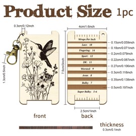 arricraft Hummingbird Spinning Control Tool, Plants Flowers WPI Guide Gauge with Clasp Wood Yarn Wrap Guide Board with Diz for Spinners Yarn Measuring Tools Crochet Accessories