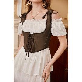 SCARLET DARKNESS Vintage Corset Underbust Crop Top Casual Lace-up Bustier Medieval Costume Corset Vests Dark Brown 10