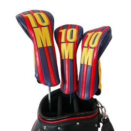 [LuceTerraGolf] Golf Headcover DR FW UT Compatible | Driver Fairway Wood for Utility | PU Leather Red Embroidered Logo 7C Design Golf Equipment Club Cover (M10(red/navy), FW)