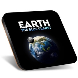 1 x Square Jumbo Size Coaster 12cm Earth The Blue Planet Space Moon Cork Backed MDF Glossy Tea Coffee Accessory #63084