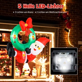 GYMAX 120 cm Inflatable Christmas Wreath with Santa, Santa Wreath with LEDs & Integrated Blower, Inflatable Christmas Decoration, Christmas Decoration for Hanging for Garden and Home
