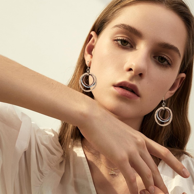 CWVHQ 3 Circle Boho Earrings for Women Sunrise Tri color