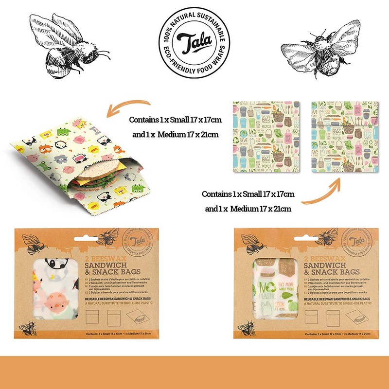 Tala Reusable Beeswax Food and Snack Bags, Zero Waste Patterned