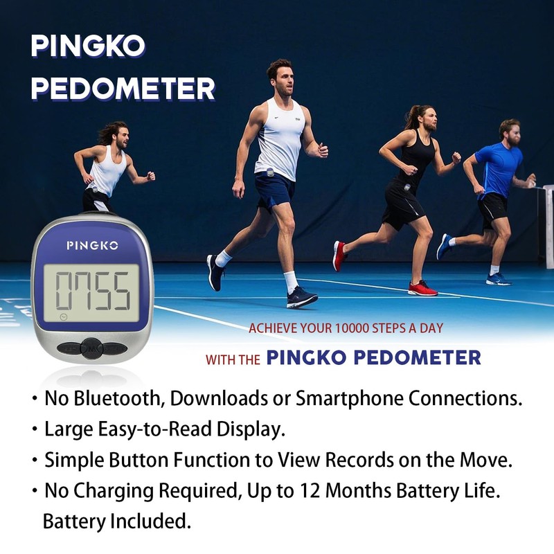 PINGKO Pedometer Portable LCD Step Counter with Calories Burned and