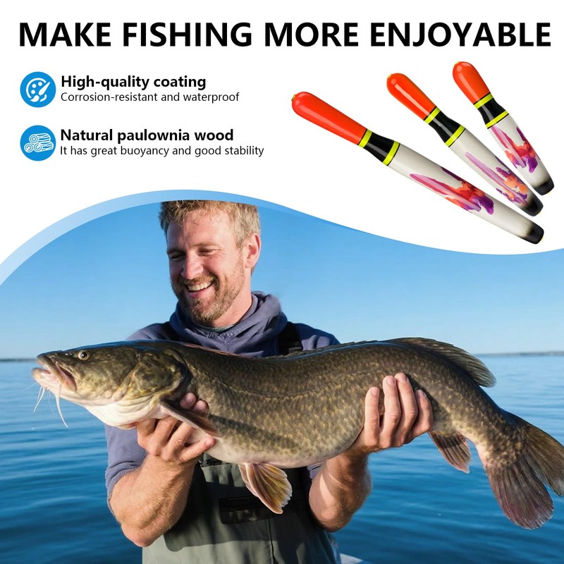 QualyQualy Fishing Floats, Weighted Catfish Pole Floats, High Visibility Wood