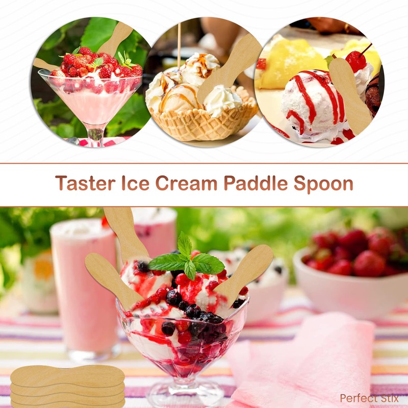 Perfect Stix 60mm Birchwood Plain Taster Ice Cream Paddle Spoon,