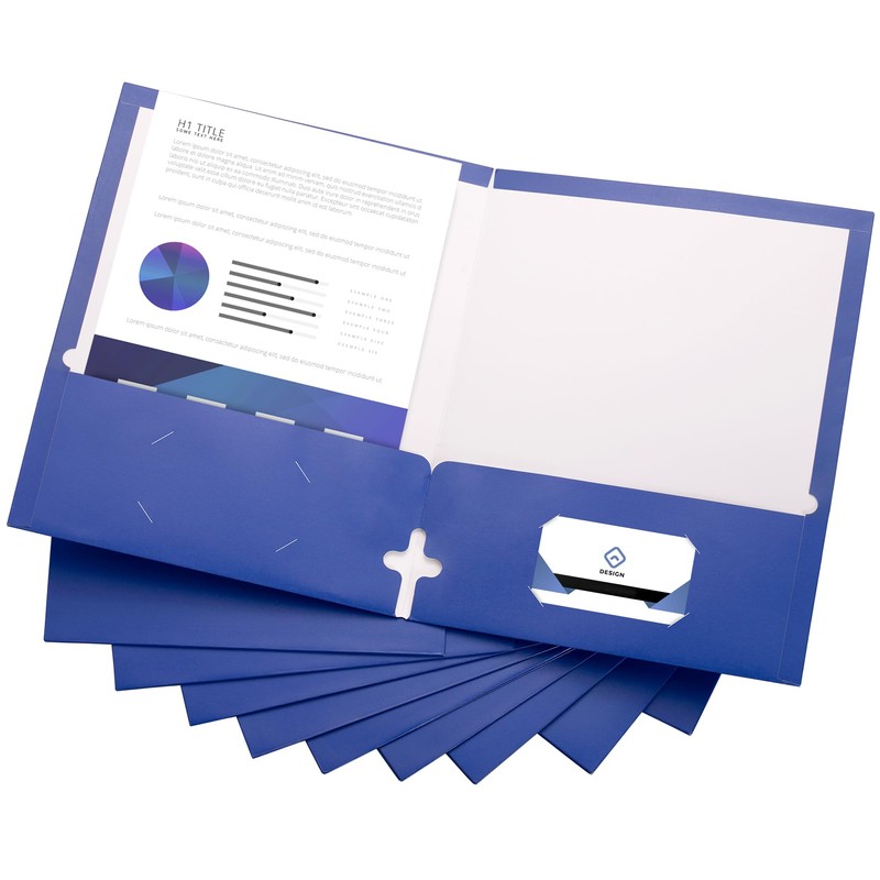 10 Pack Two Pocket Folders, Blue, Strong Thick Paper Folders,