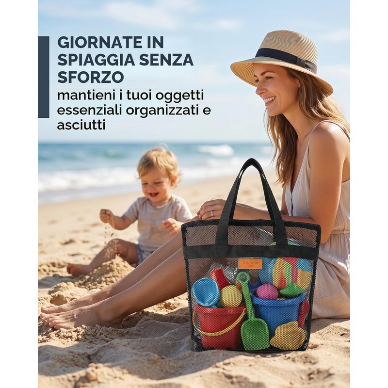 LOZTBUE borsa da spiaggia in rete per giocattoli sabbia via
