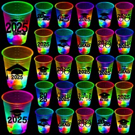 2025 Graduation Party Supplies, 60 Pack Glow in the Dark Plastic Graduation Party Cups (16 oz)-Essential Graduation Decorations for Grad Festivities, Sturdy Reusable Drinkware for Class of 2025