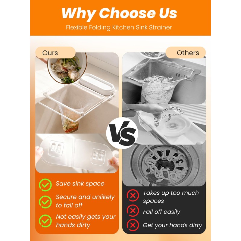 Foldable Sink Strainer with 100 Mesh Bags & Strong Suction