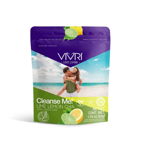 VIVRI Cleanse Me! Lime Lemon Chia Flavor, 10 Servings, Aloe Vera, Nopal Fiber, 3 g of Fiber, Prebiotics and No Added Sugar