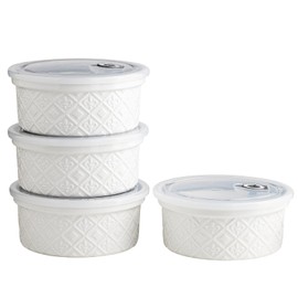 28 Oz Ceramic Bowls Set with Lids Oven Safe, Airtight Food Storage Containers Set of 4, Serving Bowls with Lids for Kitchen, Camping, Office Lunch, Breakfast, Charcuterie Bowls, Meal Prep Containers