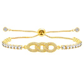 Vivaday Three Interlocking Circles Cubic Zirconia Bracelet - Sports Team Family Best Friend Gold Plated Women's Adjustable CZ Tennis Bracelets - Ideal Choice for Mom, Daughter,YA4917