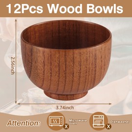 Tioncy 12 Pcs Acacia Wood Small Bowls Wooden Bowls Japanese Cups for Food Dipping Sauce Soup Salad Rice Serving Decorations Charcuterie Boards (3.74 x 2.56 Inch)