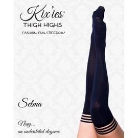 Kix`ies Stockings For Women | Thigh High Stockings with No-Slip Grip Stay Ups Thigh Bands | Womens Thigh High Stockings (Selma Navy Blue 1320C)