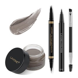 Eyebrow Pen Makeup Kit, with 4 Tip Waterproof Microblading Eyebrow Pencil, Eyeliner, Eyebrow Pomade and Dual-ended Eyebrow Brush, Brow Pencil Eyebrow Kit for Natural Looking - Grey