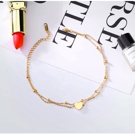 Kim Johanson Stainless Steel Women's Anklet Heart in Gold with a Strong Lobster Clasp Including Jewellery Bag, Stainless Steel