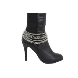 Women Western Fashion Boot Bracelet Metal Chain High Heel Shoe Multi Strand Wave Anklet Charm Silver
