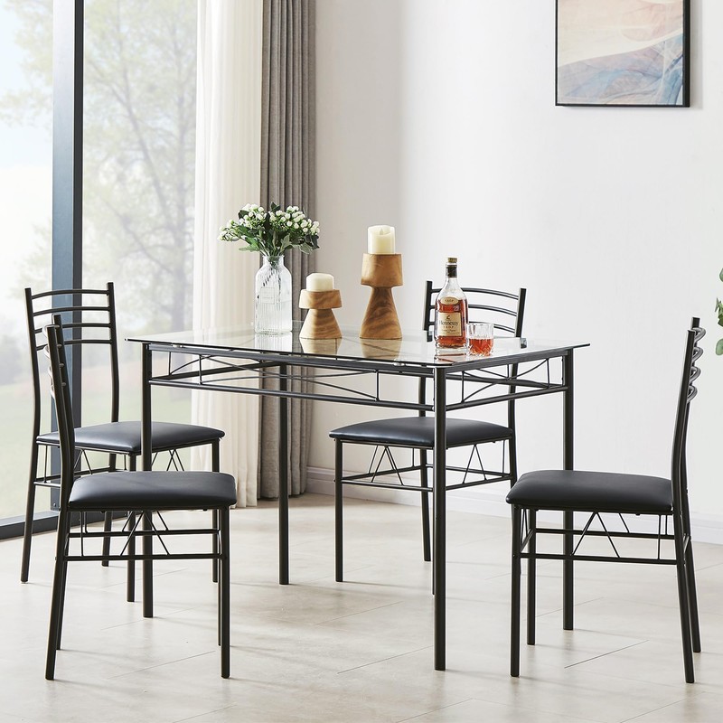 VECELO Kitchen Dining Table and Chairs Set for 4, PU
