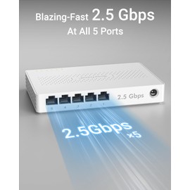 BrosTrend 5 Port 2.5Gb Ethernet Switch, Multi-Gigabit Unmanaged Network Switch for Gaming, NAS, PC, 2.5G Ethernet Splitter Hub, Plug & Play, Fanless Design, Desktop / Wall-Mount, Lifetime Protection