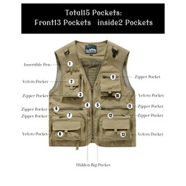 Oulivey Men's Lightweight Mesh Fishing Vest Utility Outdoor Multi-Pocket Hunting Cargo Vest(0309-Khaki-L)