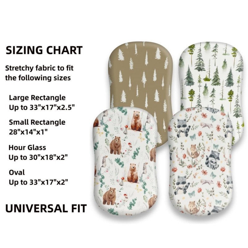 4 Pack Woodland Neutral Bassinet Sheets Set Unisex Forest Animals
