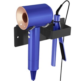 Hair Dryer Holder Wall Mounted, Hair Tool Organizer Wall Mount for Bathroom, Stainless Steel Hair Dryer Holder, Blow Dryer Holder Adhesive/Drilling Hair Dryer and Straightener Holder Black UEMUSI