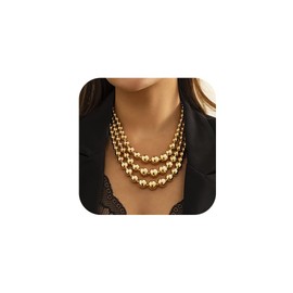 Jovono Layered Necklaces Gold Beaded Statement Necklace Chunky Bib Necklace Chain Punk Jewelry for Women and Girls