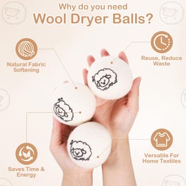 8 Stück Trocknerbälle, 8cm 100% reiner Trocknerbälle für Wäschetrockner, 100% Natürlich Chemiefrei Trocknerball Antistatisch Reduziert Falten und Trocknungszeit