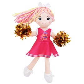 June Garden 14" Snuggle Cuties Cheerleader Sophie - Soft Cuddly Plush Doll Gift for Girls - Huggable Rag Doll - Pink M
