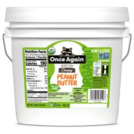 Once Again Organic, Creamy Peanut Butter - Salt Free, Unsweetened - 9 lb Bucket