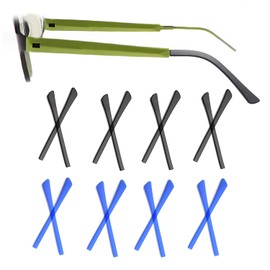 Puntas de extremo de gafas,silicona antideslizantes para orejas, fundas de tubo,almohadillas de repuesto cómodas para patas de metal fino 8 pares,Negro/Azul