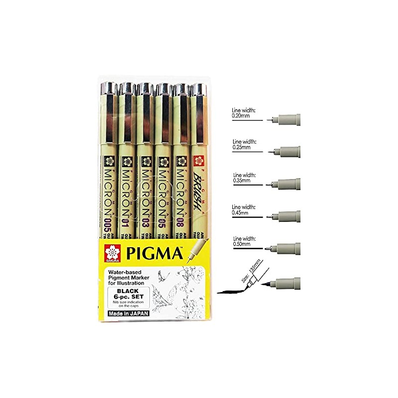 Sakura Set Pigma Micron Con 6 Color Negro