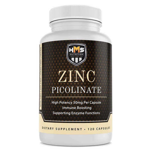 Zinc Picolinate 50mg Vegan Capsules - Highly Absorbable (Chelated) Immune Support Supplement for Men and Women -120 Capules, 4 Month Supply