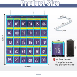 Loghot Classroom Accessories Closet Pocket Chart for Cell Phones Holder Wall Door Hanging Organizer (30 Pockets Blue)