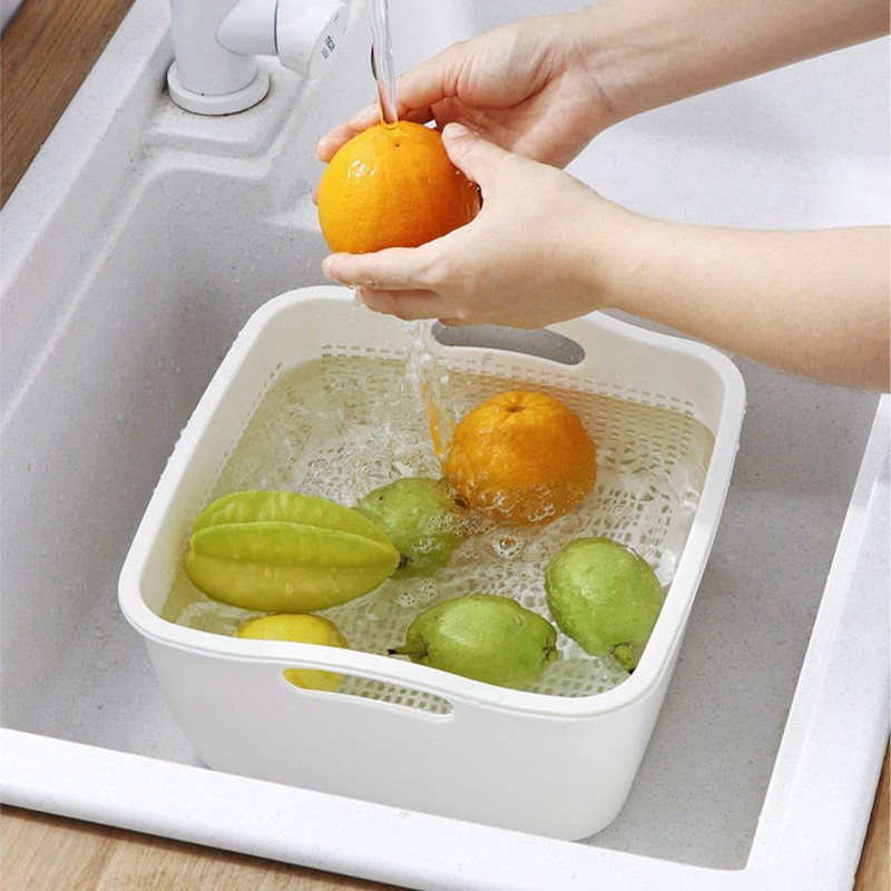 LNQ LUNIQI Double-layer Draining Basket Plastic Fruits Vegetable Washing Basket