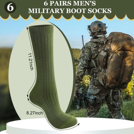 Hercicy 6 Pairs Men's Army Socks Military Boot Socks Cotton Crew Dress Stocking Men Plain Casual Season Grade Regular Fit(Army Green)