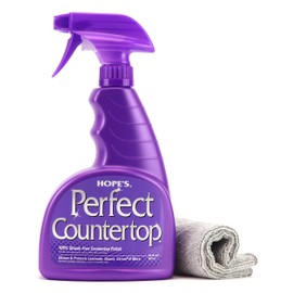 HOPE'S Perfect Countertop Cleaner and Polish - Streak-Free Multi Surface Cleaning Spray - Kitchen Spray for Granite, Quartz, Marble, Stone, Laminate, CORIAN, 22 Fl Oz, Pack of 1 with Microfiber Cloth