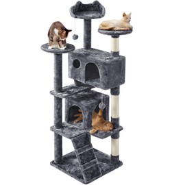 Topeakmart 61in Cat Tree for Indoor Cats, Cat Tower with Scratching Posts Spacious Perch & Platform for Kittens, Dark Gray