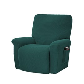 CONRUSER Stretch Recliner Chair Covers, 4-Piece Soft Sofa Cover Thick Single Seat Couch Cover Jacquard Recliner Slipcover with Pocket (Dark Green)