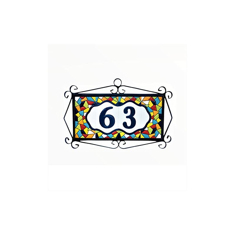 4.3' x 2.2' 11cm x 5.5cm Spanish Mosaic Hand-Painted Number