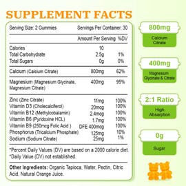 Calcium Magnesium Zinc Gummies, Calcium Magnesium 2:1 Ratio with Vitamin D3 & B12 for Support Bone, Muscle, Mood and Immunity, 60 Vegan Orange Flavor Gummies