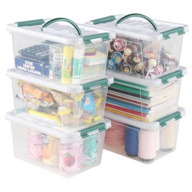 Rosebloom 6 Quart Clear Plastic Latching Storage Bin, Small Organizer Box with Latching Handle, 6 Packs