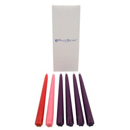 Lenten Taper Candle Set, Purple, Pink and Red, 10 Inches, Set of 6