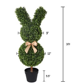OAZALDA Artificial Bunny-Shaped Topiary Tree 35'' UV-Resistant Faux Boxwood Topiary Plant for Porch Decor（Set of Two）