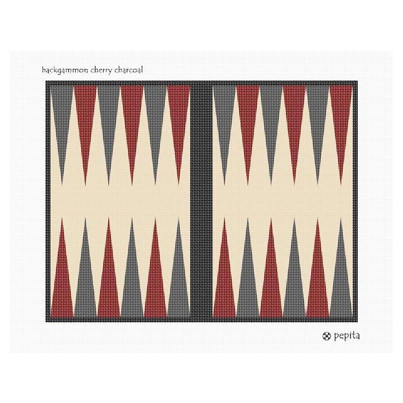 Pepita Needlepoint Canvas: Backgammon Cherry Charcoal, 16" x 12"