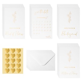 22pcs Bridesmaid Proposal Card Set, White Gold Will You Be My Maid of Honor Proposal Card with Envelopes Creative Matron of Honor Card Bridesmaid Proposal Gifts for Wedding Bridal Shower