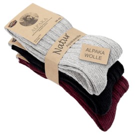 Fuchs Camper 85% Alpaca Wool 3 Pairs Alpaca Socks Wool Socks Men Women Winter Socks, Women's Size - Thick - Light Grey Black Bordeaux